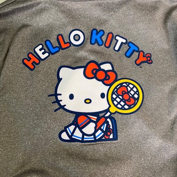 Hello Kitty Gray Hoodie XL By Sanrio 100% Polyester Tennis Print Front & Back - Picture 3 of 9